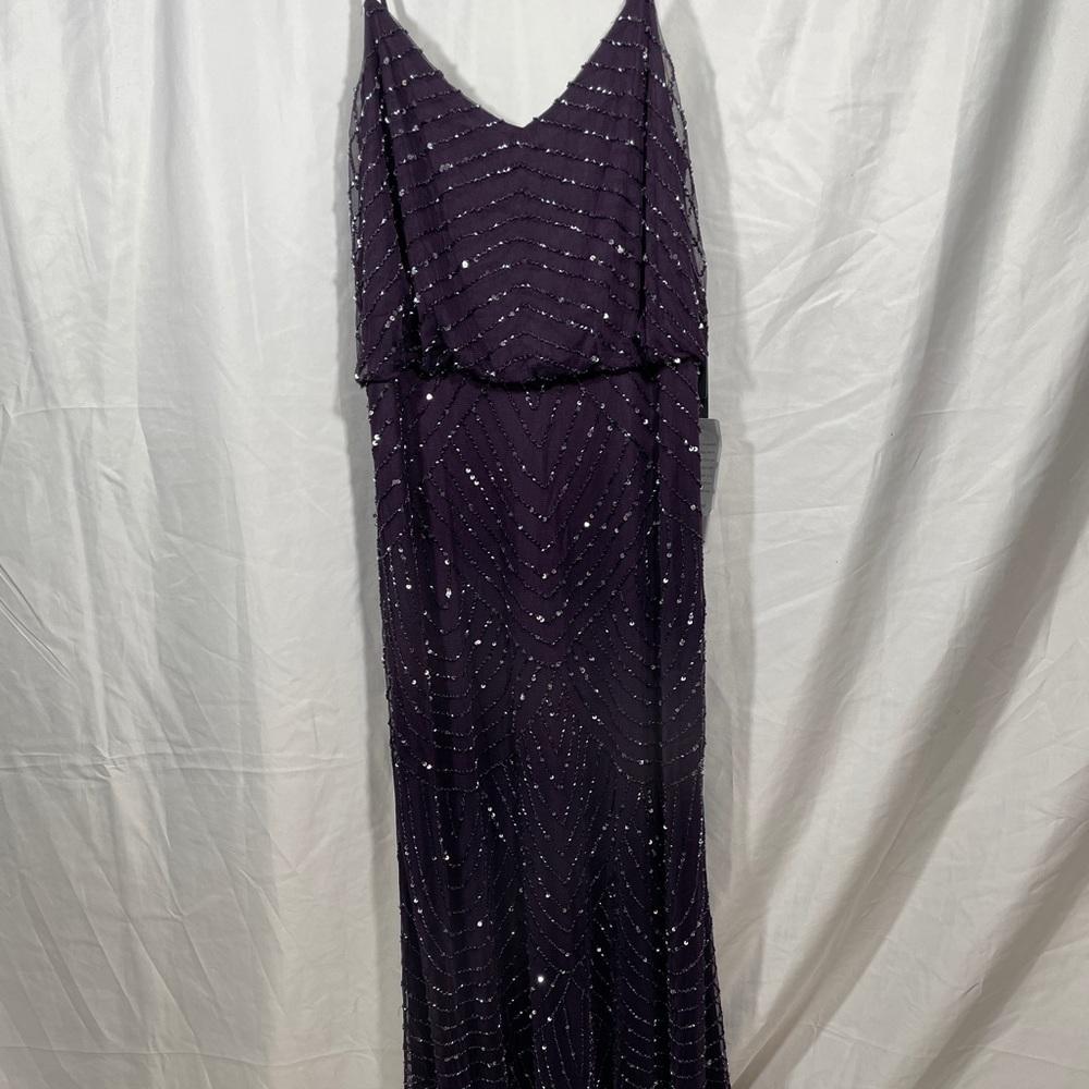 NEW Adrianna Papell Embellished Blouson Gown in Amethyst/Gunmetal [SZ 10‎ ] - Picture 8 of 14